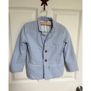 Kitestrings Striped Seersucker Blazer Suit Jacket Sport Coat Blue White Size 4T